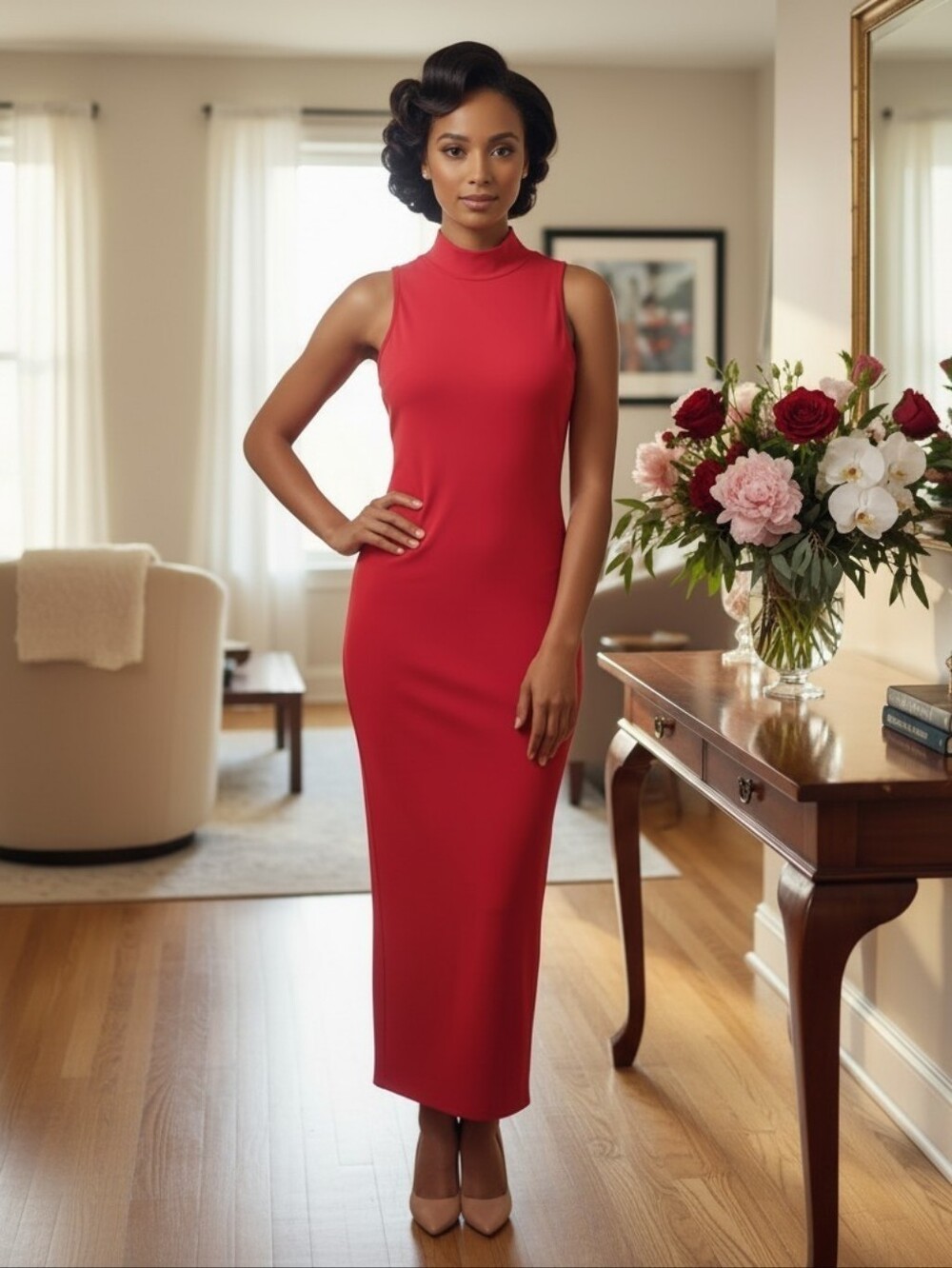 STYLEWE Bold Red Sleeveless Mock-Neck Maxi Bodycon Dress Size Medium